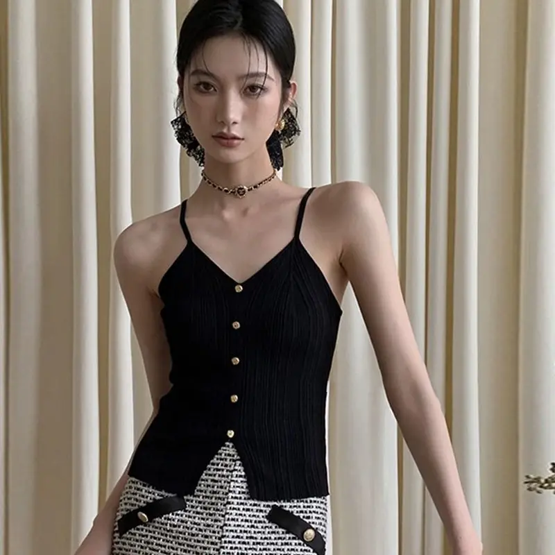 Fashion Casual French Stretch Slim Fit Sexy Elegant Knitted Vest Tops For Women