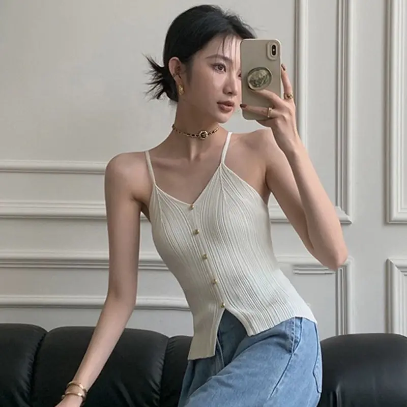 Fashion Casual French Stretch Slim Fit Sexy Elegant Knitted Vest Tops For Women