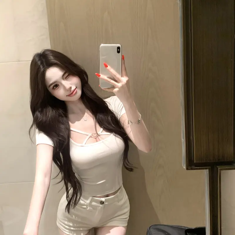Pure Desire Sexy Tight Short Top Summer Versatile Short Sleeve Casual Solid T-shirt Women's Clothing