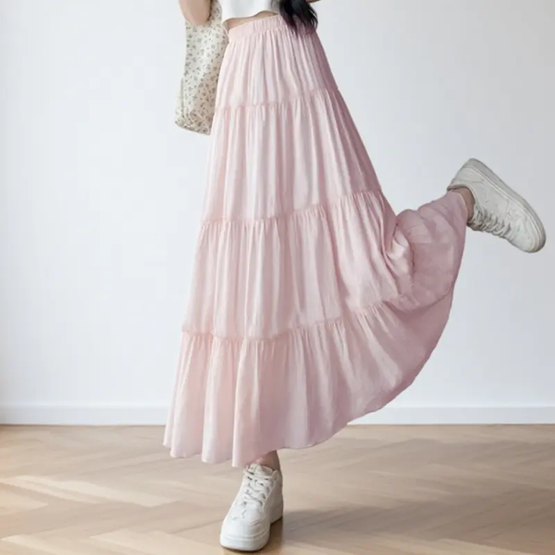 Gentle Style White Skirt For Women Summer New Style High Waist Slim Drape Cake Skirt Fashionable All-match Long Skirt