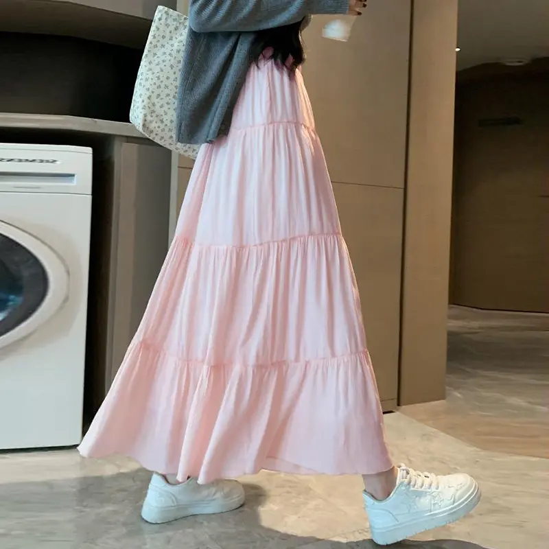 Gentle Style White Skirt For Women Summer New Style High Waist Slim Drape Cake Skirt Fashionable All-match Long Skirt