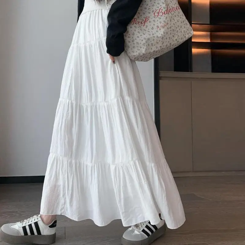 Gentle Style White Skirt For Women Summer New Style High Waist Slim Drape Cake Skirt Fashionable All-match Long Skirt