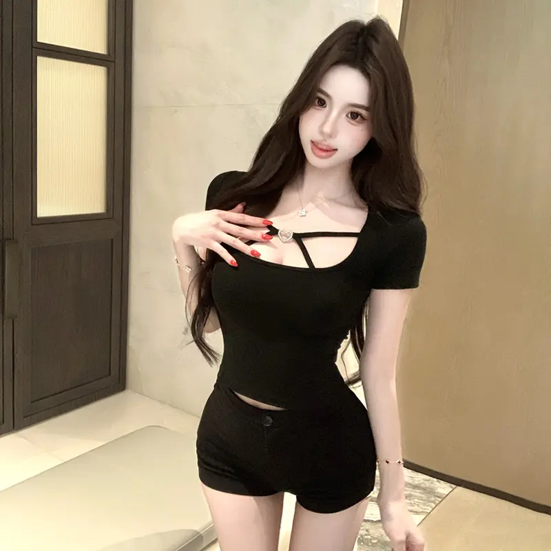 Pure Desire Sexy Tight Short Top Summer Versatile Short Sleeve Casual Solid T-shirt Women's Clothing