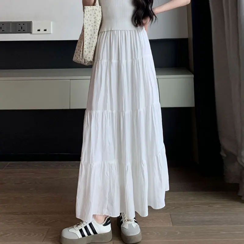 Gentle Style White Skirt For Women Summer New Style High Waist Slim Drape Cake Skirt Fashionable All-match Long Skirt