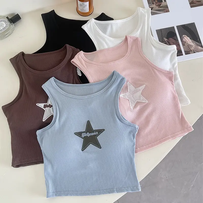 Fashion Casual Sports Sexy Slim Sweet Embroidery With Chest Pad Sleeveless Vest For Women