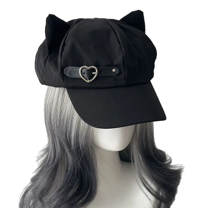 Women's Cat's Ears Harajuku Gothic Lolita Beret Y2K Girls' Steampunk Punk Zipper Handmade Sun Hat Cap