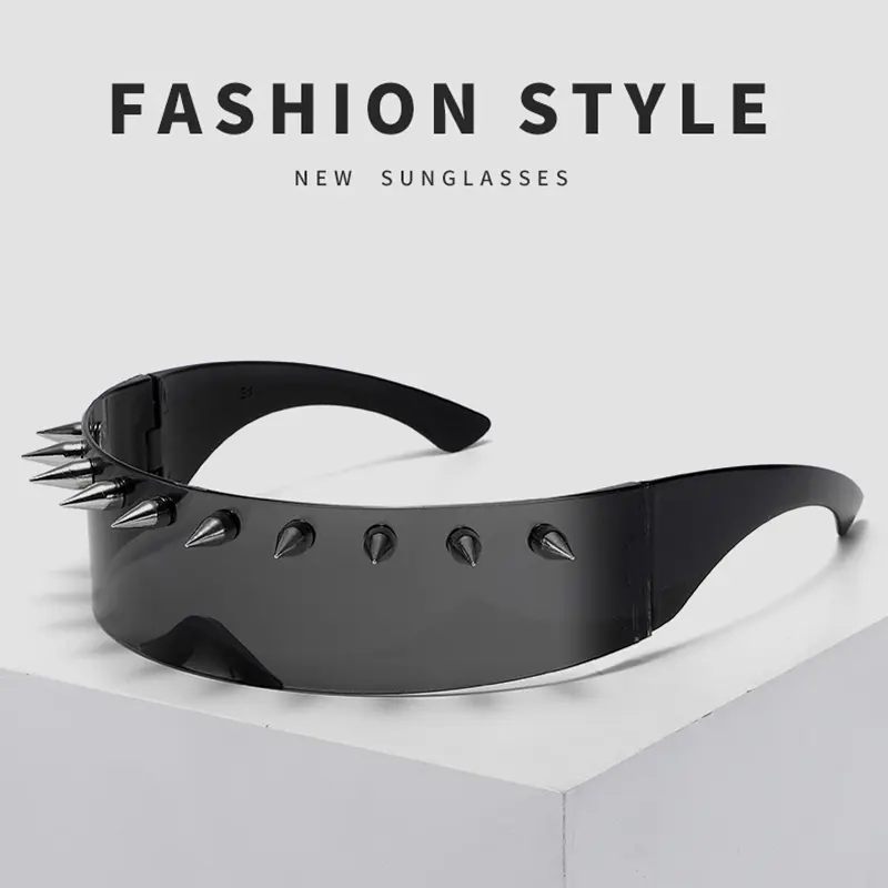 Novelty Punk Glasses  Rock Large Shield Spike Fashion Weird Club Sunglasses Funny Party Glasses