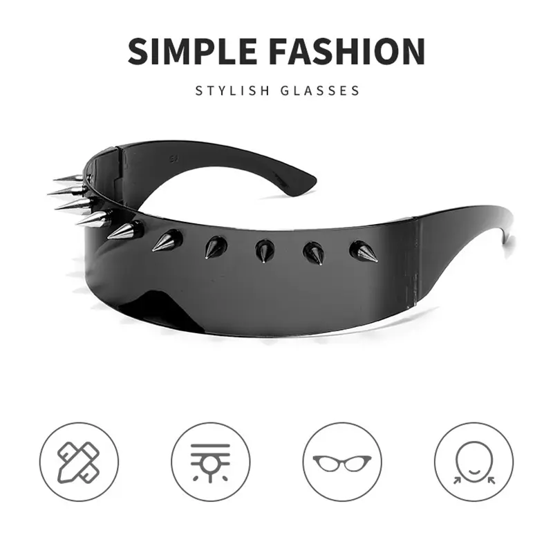 Novelty Punk Glasses  Rock Large Shield Spike Fashion Weird Club Sunglasses Funny Party Glasses