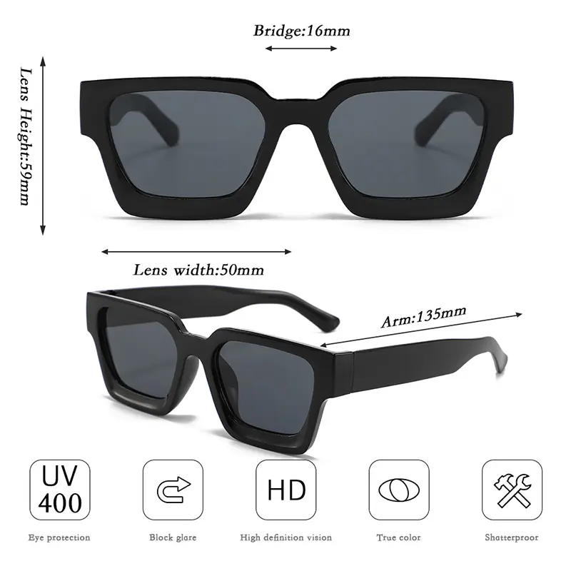 Classic Fashion Square Frame Women Full Frame Sun Protection Glasses For Men Daily Life Shades Eyewear Accessories Gift