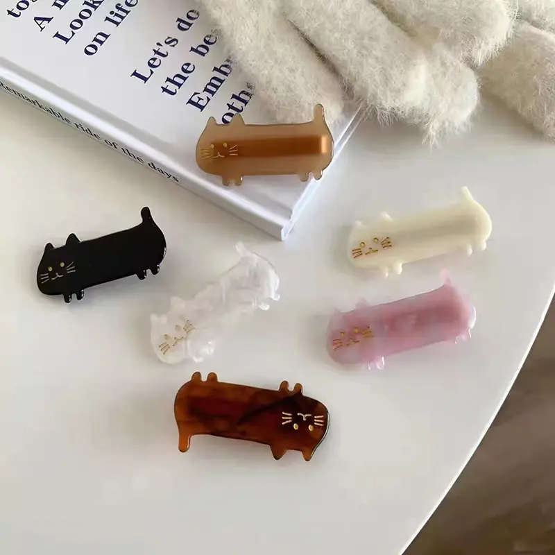 2Pcs Cute Acetate Cat Hair Claw Clips Hairpin For Women Girls Students Side Clip Duckbill Clip For Washface Hair Accessories