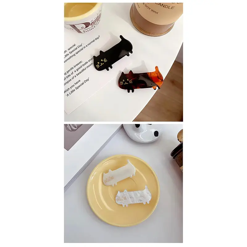 2Pcs Cute Acetate Cat Hair Claw Clips Hairpin For Women Girls Students Side Clip Duckbill Clip For Washface Hair Accessories