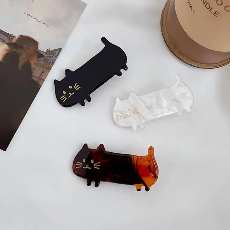 2Pcs Cute Acetate Cat Hair Claw Clips Hairpin For Women Girls Students Side Clip Duckbill Clip For Washface Hair Accessories