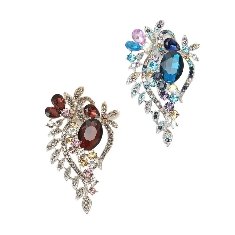 Fashion Rhinestone Crystal Plants Leaf Brooches For Women Clothing Coat Jewelry Accessries Gifts