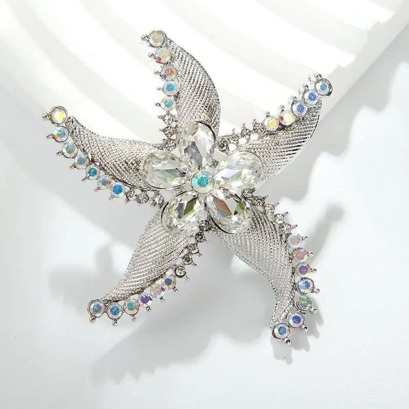 Fashion Exquisite Luxurious Starfish Crystal Flowers Brooches For Women Clothing Coat Jewelry Accessries Gifts