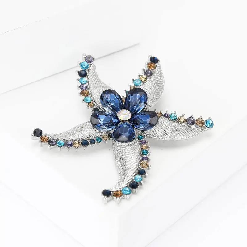 Fashion Exquisite Luxurious Starfish Crystal Flowers Brooches For Women Clothing Coat Jewelry Accessries Gifts