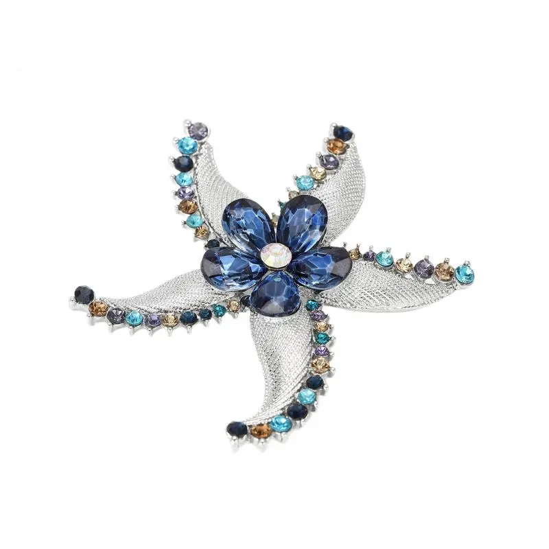 Fashion Exquisite Luxurious Starfish Crystal Flowers Brooches For Women Clothing Coat Jewelry Accessries Gifts