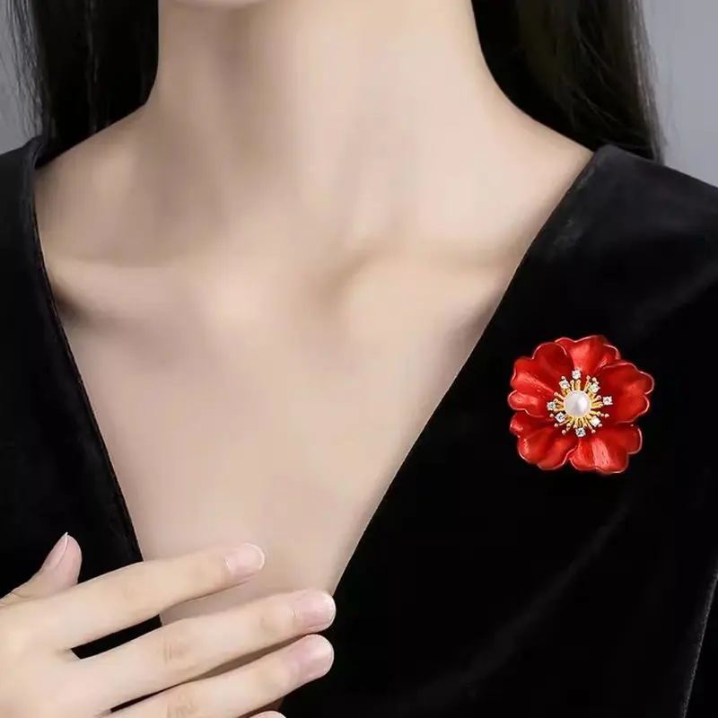 Fashion Beautiful Red Flower Brooches For Women Clothes Coat Jewelry Accessries Gift