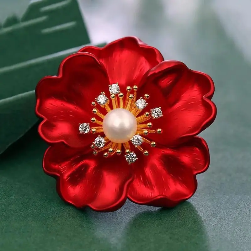 Fashion Beautiful Red Flower Brooches For Women Clothes Coat Jewelry Accessries Gift
