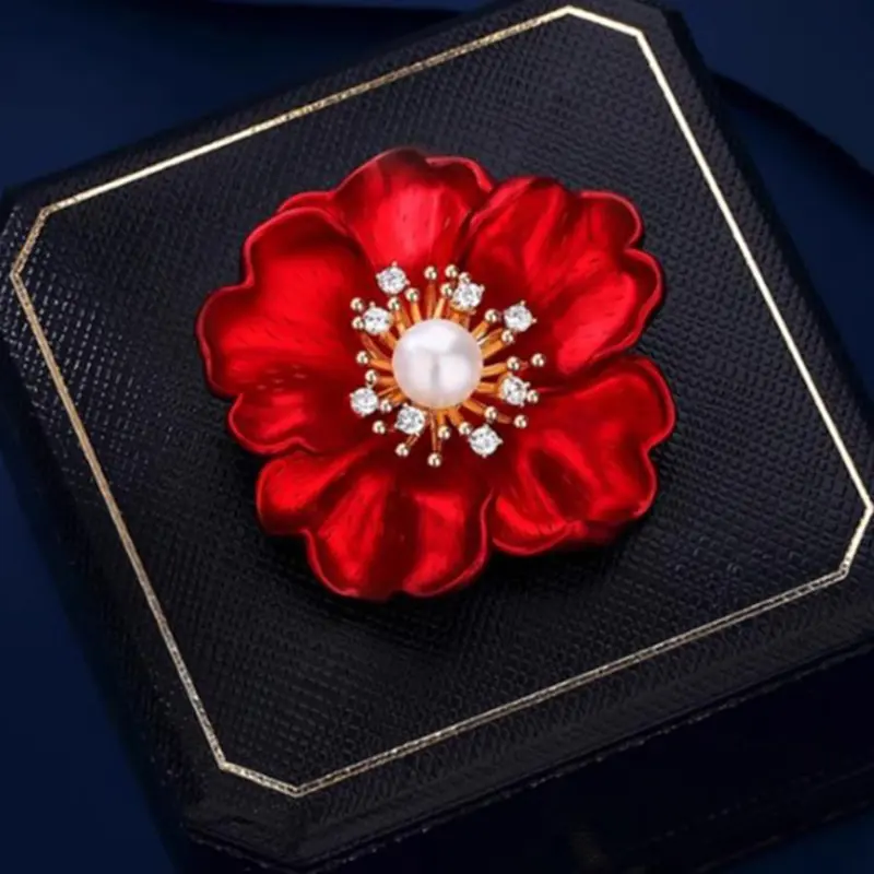 Fashion Beautiful Red Flower Brooches For Women Clothes Coat Jewelry Accessries Gift