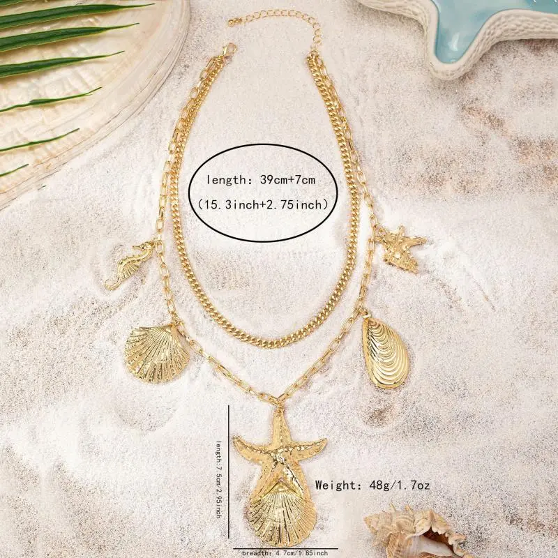 Fashion Stainless Steel Starfish Flower Imitation Pearl Pendant Necklaces For Women Beach Party Stackable Jewelry