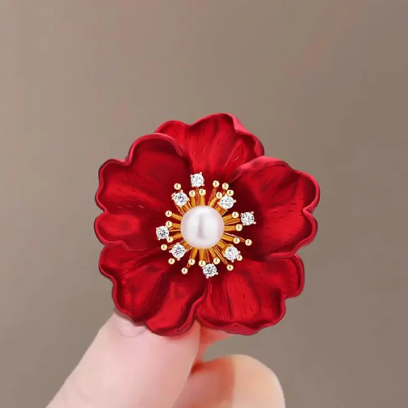 Fashion Beautiful Red Flower Brooches For Women Clothes Coat Jewelry Accessries Gift