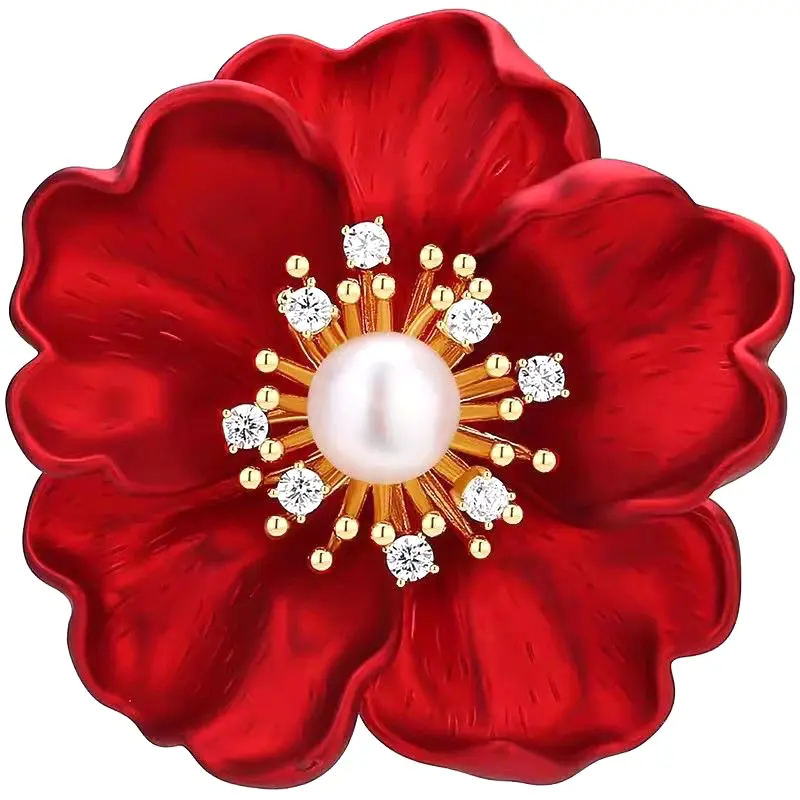 Fashion Beautiful Red Flower Brooches For Women Clothes Coat Jewelry Accessries Gift