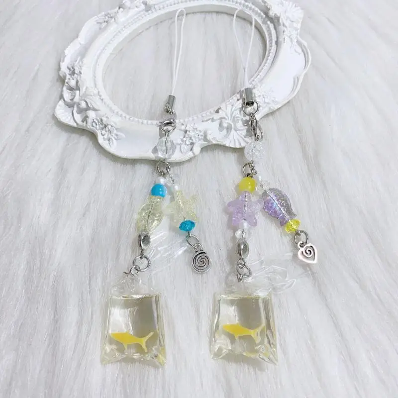 Sweet Y2K Cute Fish Clear Starfish Phone Chain Lanyard Keychain Pendant Girl Fashion Bag Hanging Ornament Backpack Charm Gift