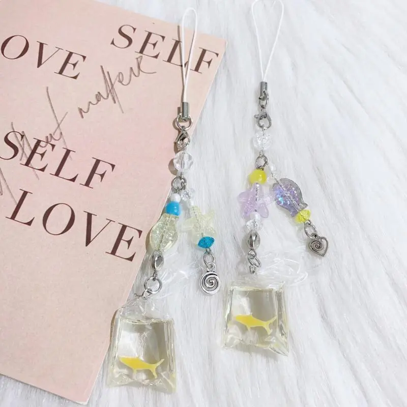 Sweet Y2K Cute Fish Clear Starfish Phone Chain Lanyard Keychain Pendant Girl Fashion Bag Hanging Ornament Backpack Charm Gift