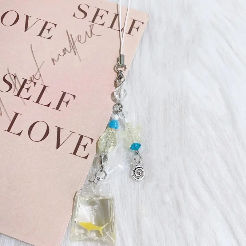 Sweet Y2K Cute Fish Clear Starfish Phone Chain Lanyard Keychain Pendant Girl Fashion Bag Hanging Ornament Backpack Charm Gift