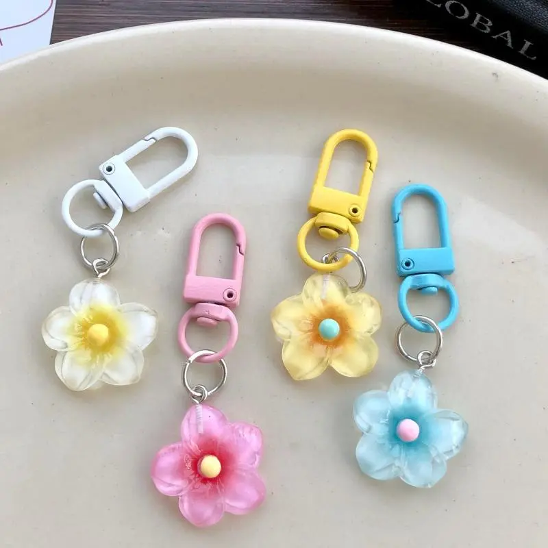 2Pcs Transparent Floral Keychain Cute Multi-Purpose Key Holder Bag Earphone Case Charm Pendant Accessories For Women Girls