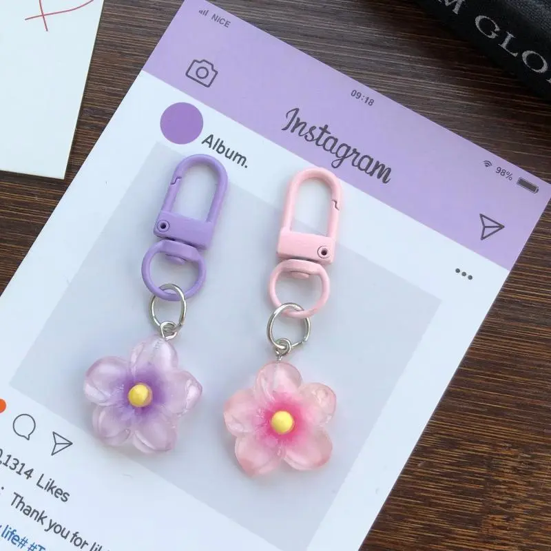 2Pcs Transparent Floral Keychain Cute Multi-Purpose Key Holder Bag Earphone Case Charm Pendant Accessories For Women Girls