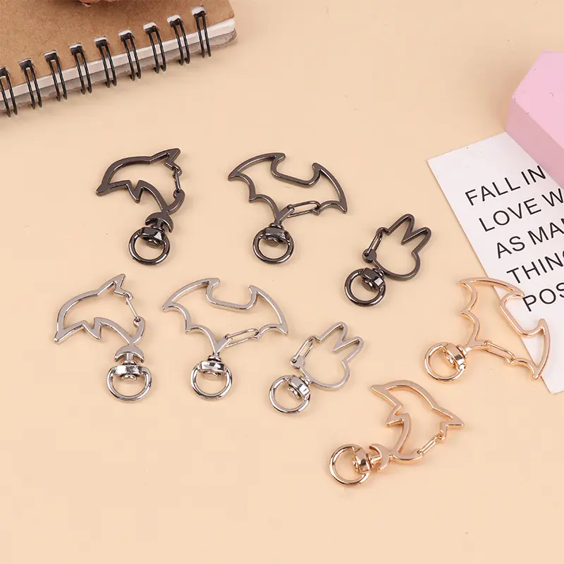 10Pcs Alloy Bat Dolphin Rabbit Keychain With Lobster Clasp For DIY Handmade Accessories