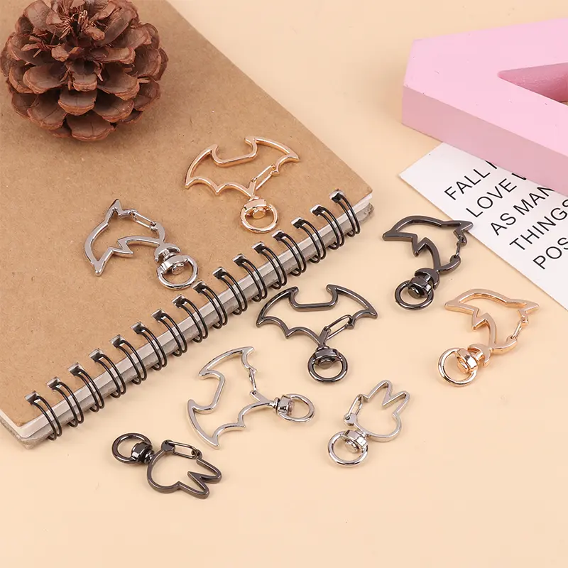 10Pcs Alloy Bat Dolphin Rabbit Keychain With Lobster Clasp For DIY Handmade Accessories