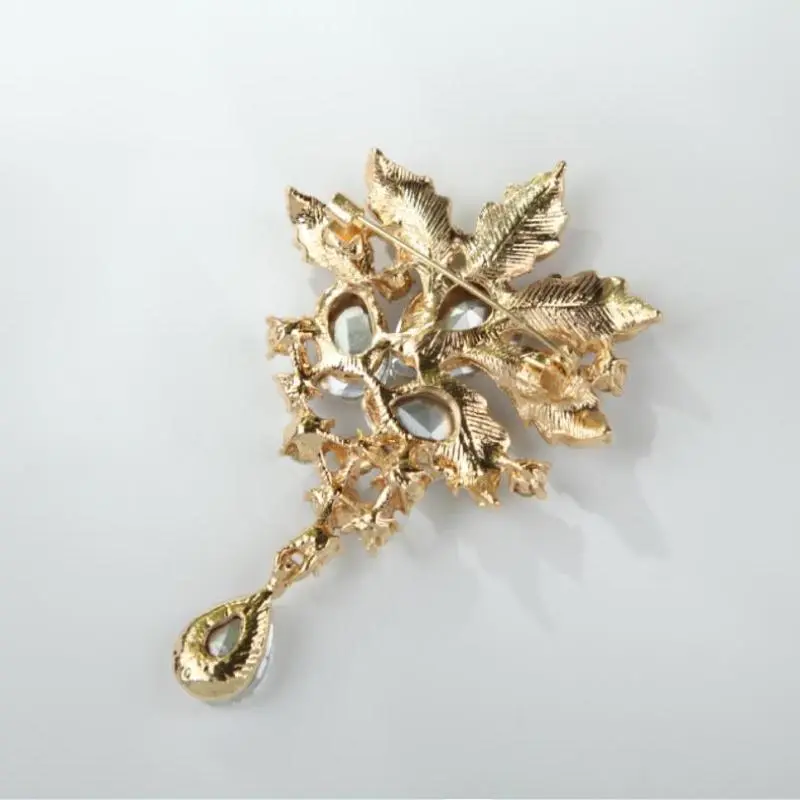 Vintage Crystal Studded Rhinestone Flower Water Droplet Brooches For Women Clothing Coat Jewelry Accessries Gifts