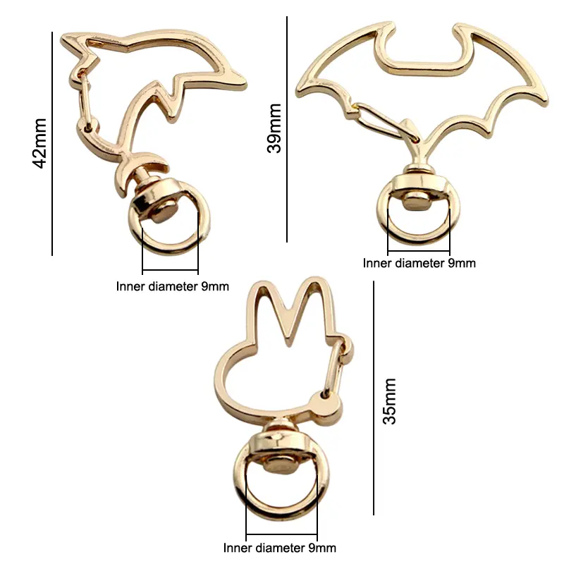 10Pcs Alloy Bat Dolphin Rabbit Keychain With Lobster Clasp For DIY Handmade Accessories