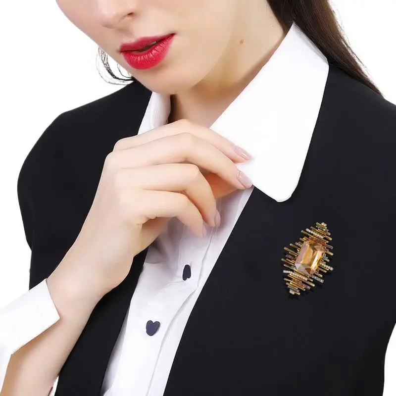 Fashion Rhinestone Crystal Geometric Brooches For Women Clothing Coat Jewelry Accessries Gifts