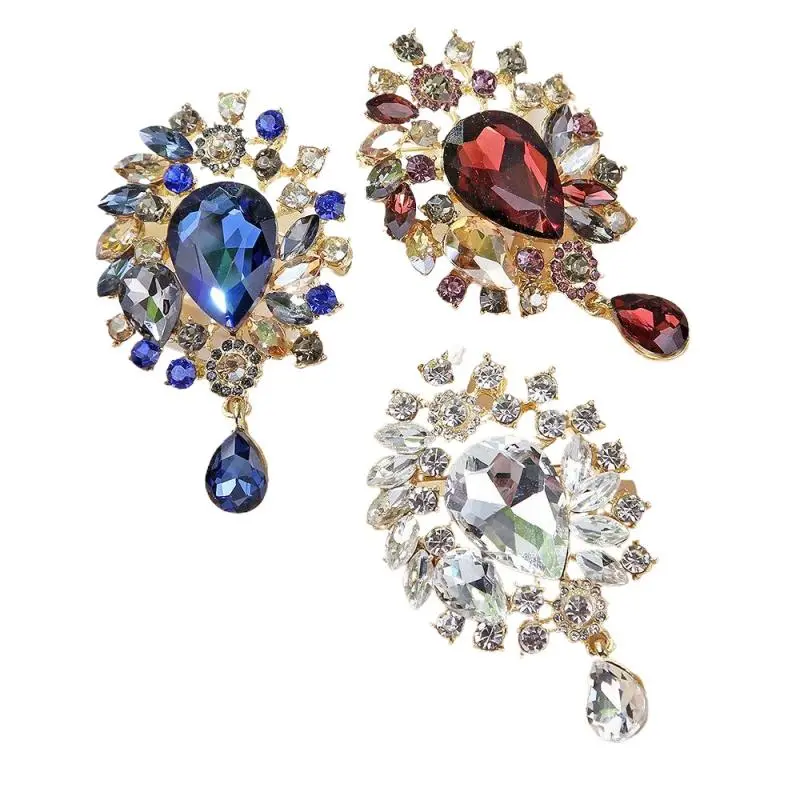Fashion Retro Luxury Crystal Water Droplet Pendant Brooches For Women Clothing Coat Jewelry Accessries Gifts