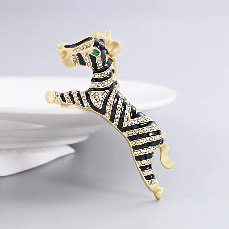 Retro Rhinestone Dripping Oil Animal Zebra Brooches For Women Clothing Coat Jewelry Accessries Gifts