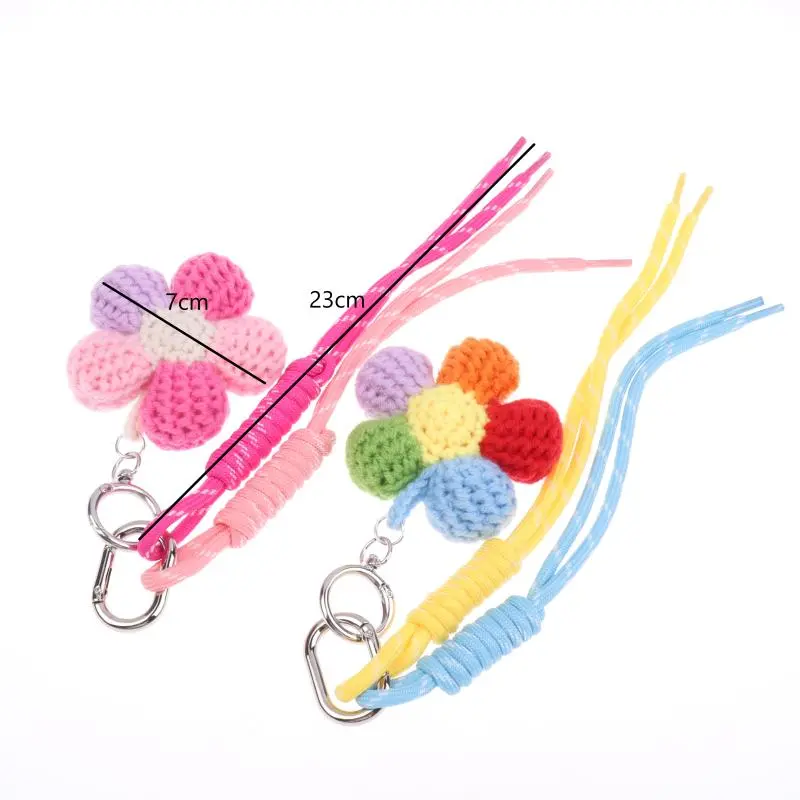 Creatively Crochet Colorful Flower Keychain Korean Rainbow Knitted Flower Backpack Pendant Spring Keyring Decoration