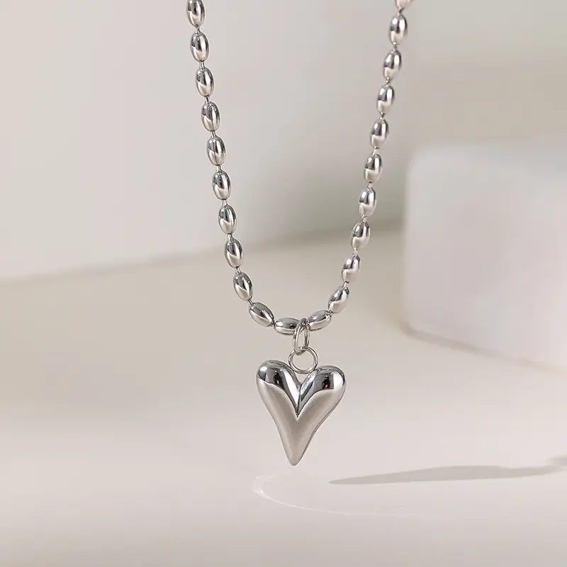 18K Gold Plated Stainless Steel Heart Pendant Bead Chain Necklace For Women Love Symbol Hypoallergenic Dainty Jewelry Gift