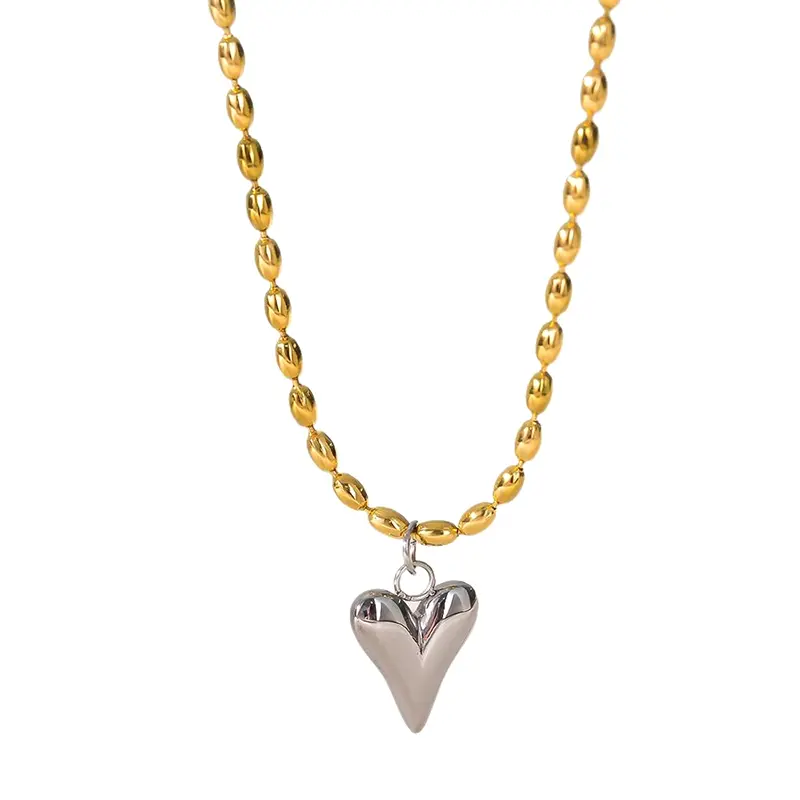 18K Gold Plated Stainless Steel Heart Pendant Bead Chain Necklace For Women Love Symbol Hypoallergenic Dainty Jewelry Gift