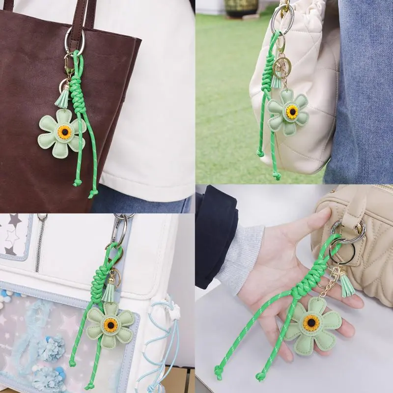 Fashion Creative Leather Sunflower Woven Rope Bag Charm Exquisite Multi-color Flower Pendant Stylish Backpack Key Ring Gifts