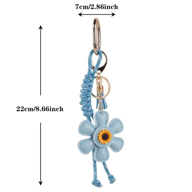Fashion Creative Leather Sunflower Woven Rope Bag Charm Exquisite Multi-color Flower Pendant Stylish Backpack Key Ring Gifts