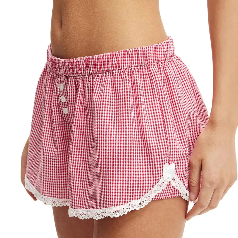 Women's Summer Casual Pajama Shorts Loose Fit Elastic Band Plaid Print Lounge Shorts Ladies Leisure Style Sleep Bottoms