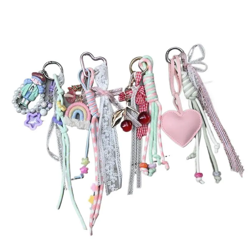 1 Piece Y2K Fashion Bag Pendant Korean Charm Nylon Handmade Rope Keychain Jewelry Colorful Keyring Gift