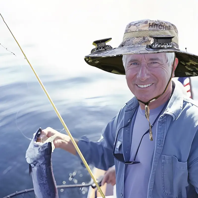 Outdoor Wide Brim Sun Hat With 2 Solar Fan Sun Bucket Hat For Men Women UPF 50+ Bucket Fishing & Beach Hat With Fan Built In