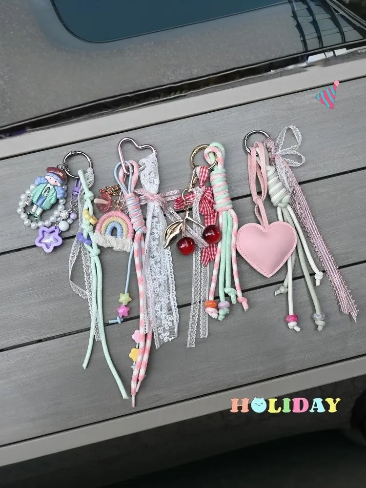1 Piece Y2K Fashion Bag Pendant Korean Charm Nylon Handmade Rope Keychain Jewelry Colorful Keyring Gift