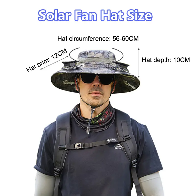 Outdoor Wide Brim Sun Hat With 2 Solar Fan Sun Bucket Hat For Men Women UPF 50+ Bucket Fishing & Beach Hat With Fan Built In