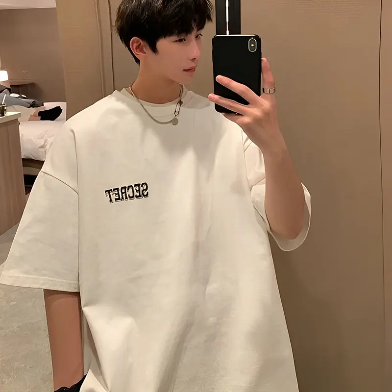 2025 Summer New Short Sleeve T-shirt Men's Fashion Big Size Boys American High Street Men's T-shirt