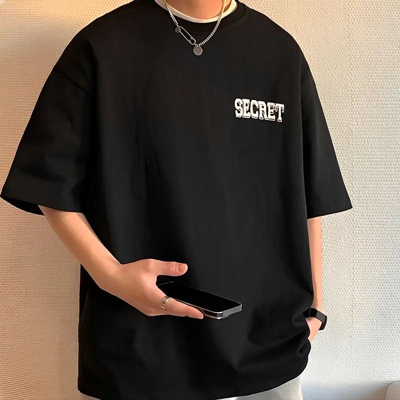 2025 Summer New Short Sleeve T-shirt Men's Fashion Big Size Boys American High Street Men's T-shirt